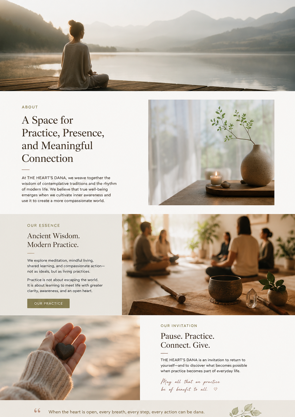 A contemplative lifestyle centered on practice, presence, and meaningful connection